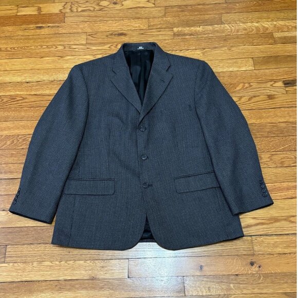 Haggar Mens Blazer Jacket Size 42S Black Gray Poly Wool Button